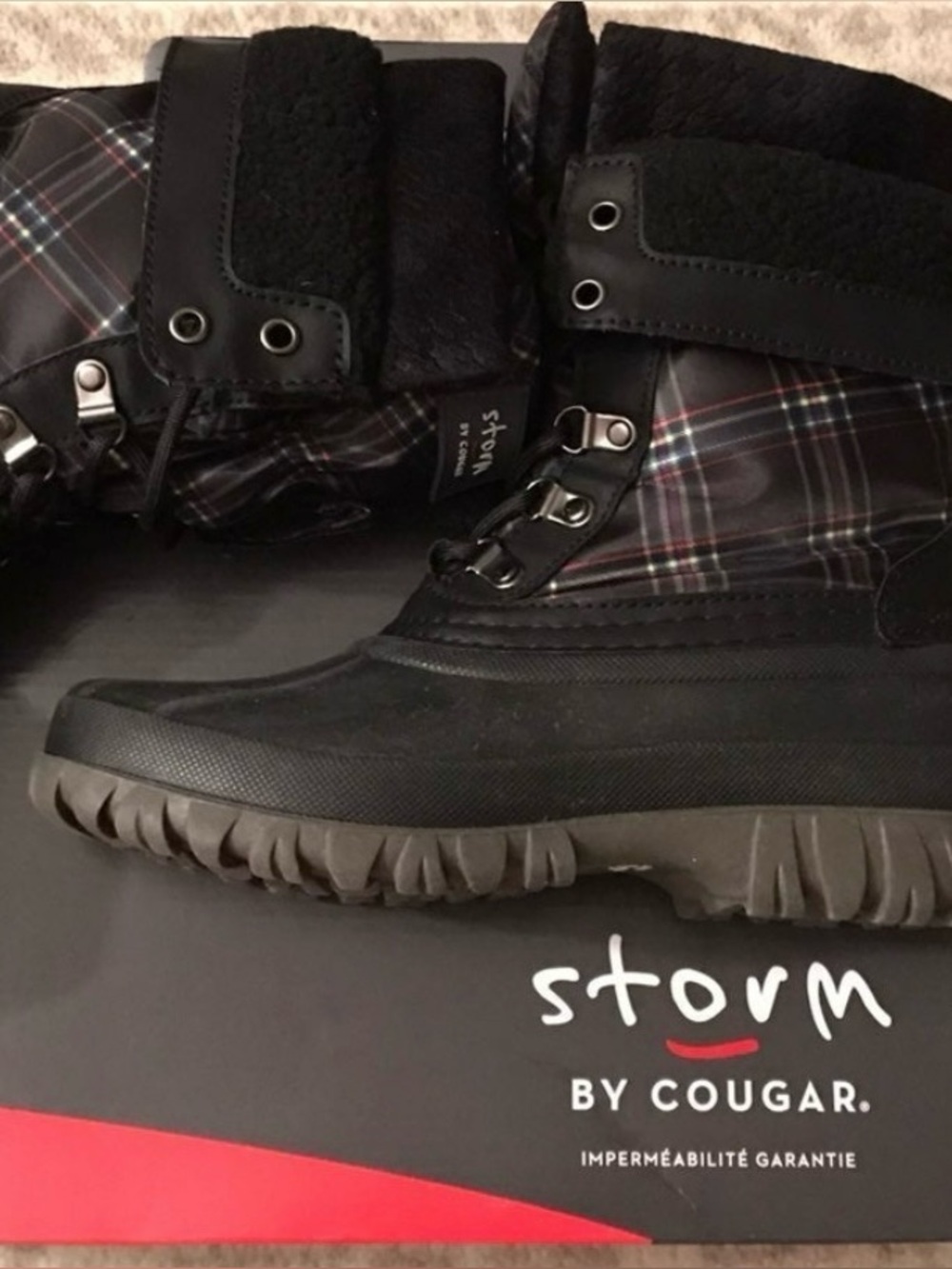 Storm by Cougar Black Plaid Duck Rain Winter Boots 6 NIB